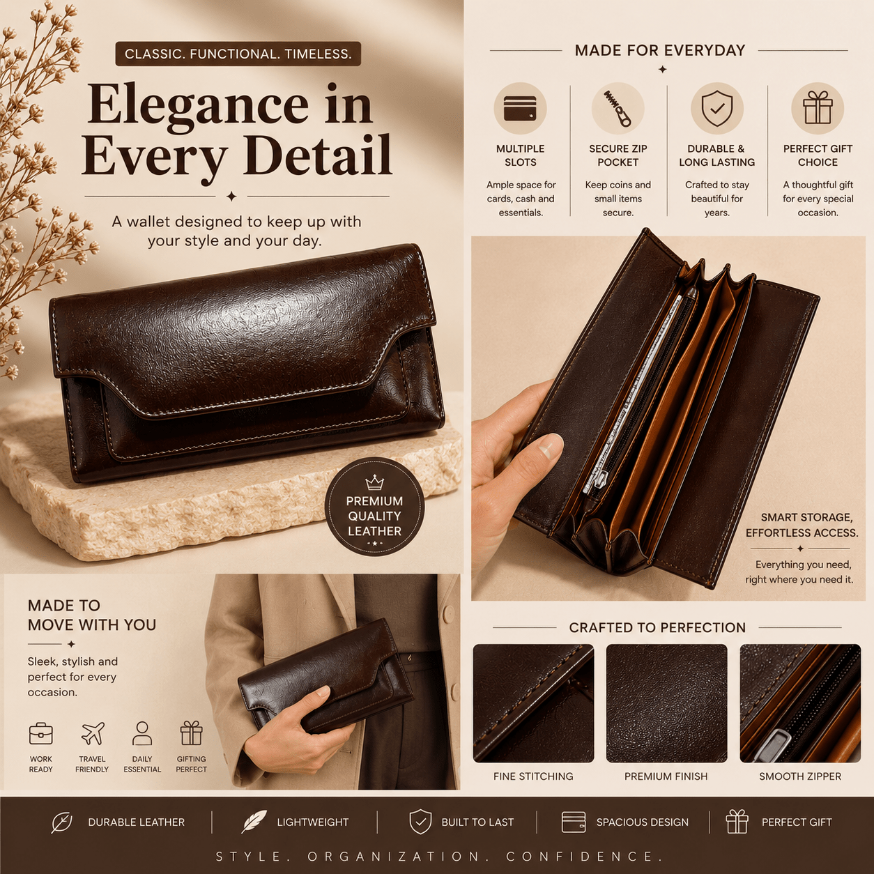 OAK FORD Classic Leather Clutch Wallet - OAK FORD