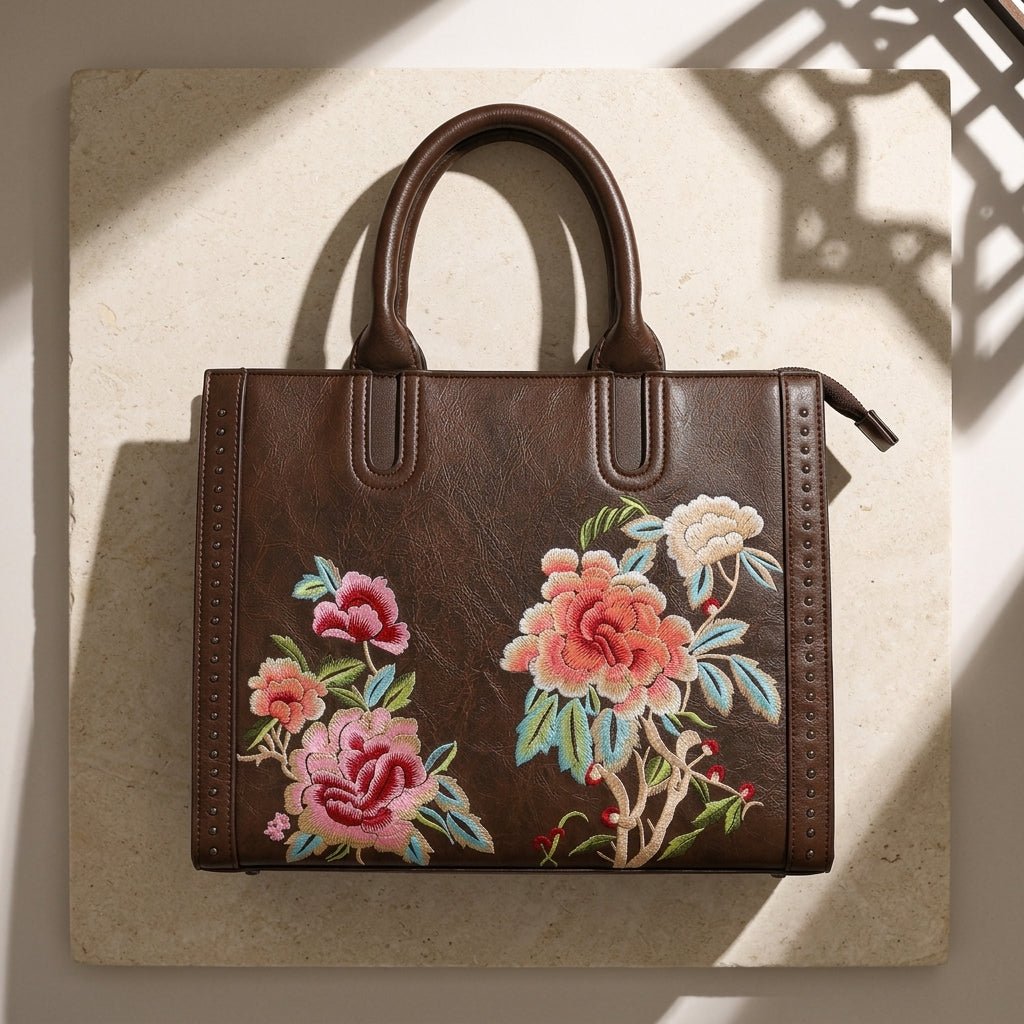 CHERYL Bags Floral Embroidered Classic Handbag - OAK FORD