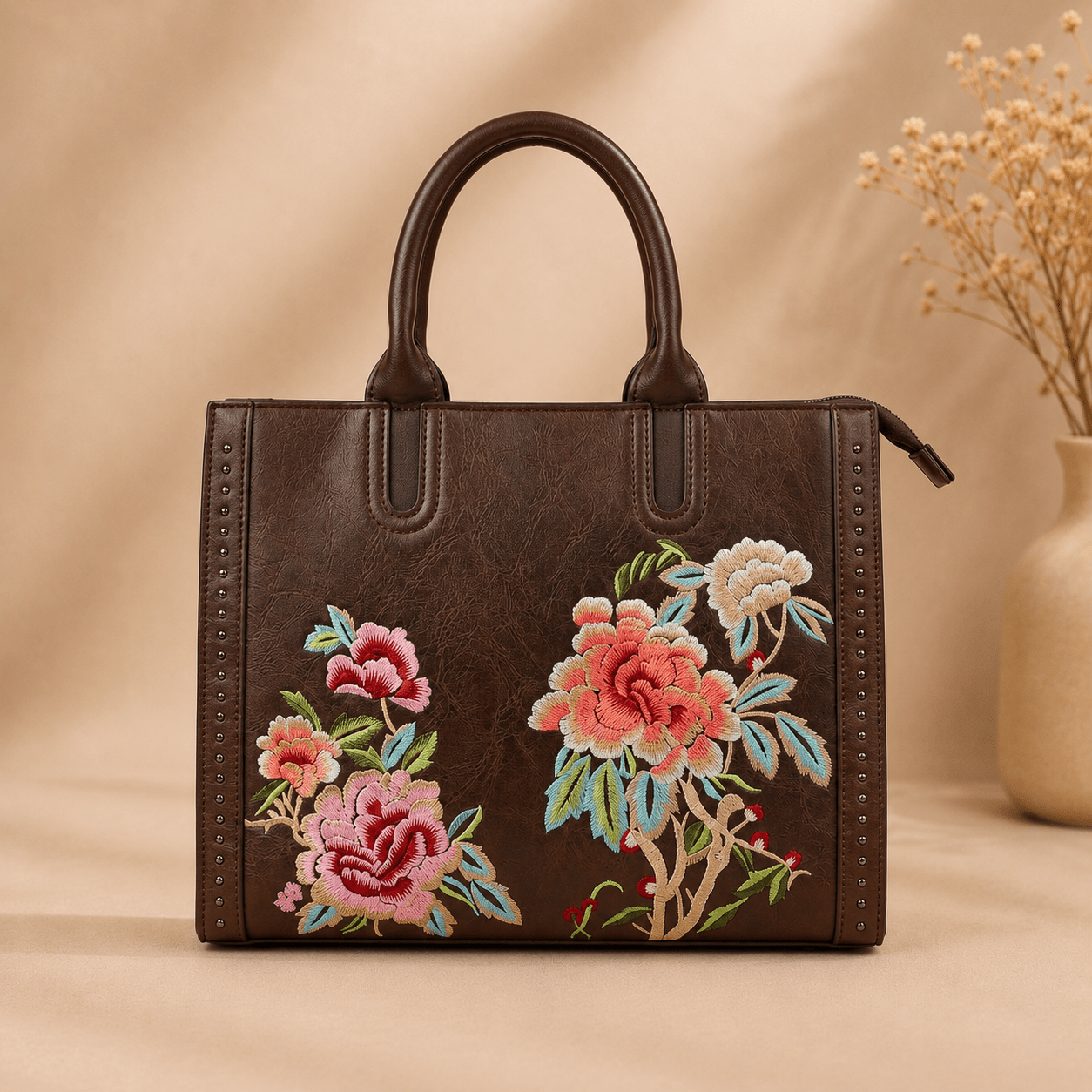CHERYL Bags Floral Embroidered Classic Handbag - OAK FORD
