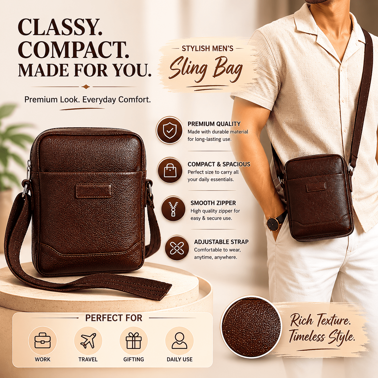 OAK FORD Classic Men's Sling Bag - OAK FORD