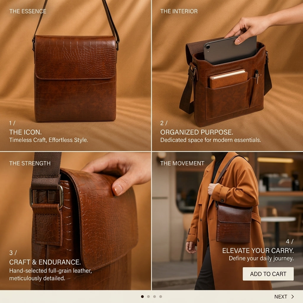 OAK FORD Executive Brown Messenger Bag for Men | Premium Croc Texture Office Crossbody Bag